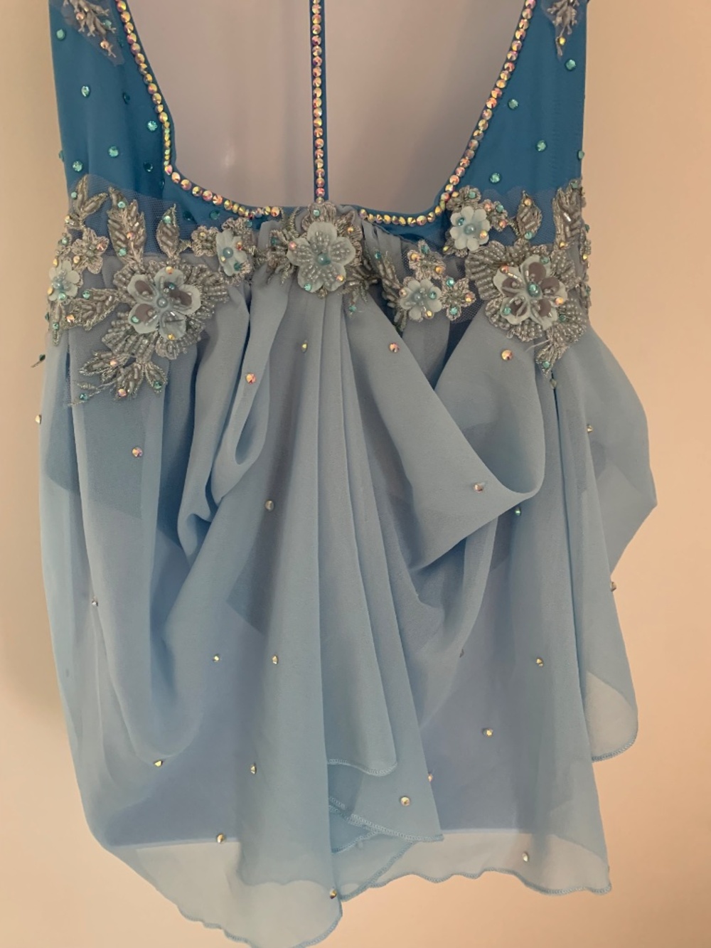 Blue Rhinestone Lyrical Dance Costume, Child Size 14, with Hairpiece - Picture 8 of 8